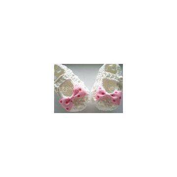 Creme Crochet Baby Shoes Hollow Out With Lace Bowknot , Knitted Baby Girl Shoes