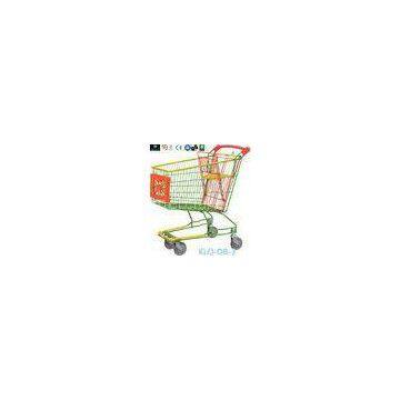 Colorful Zinc Plated Supermarket Shopping Trolley With Advertisement Board 100L