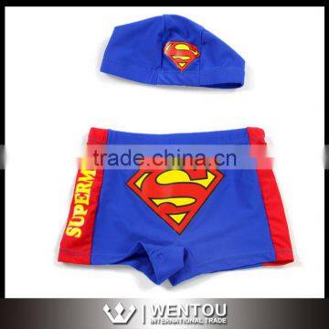 Children Boys Superman Swimming Trunk Set Hat