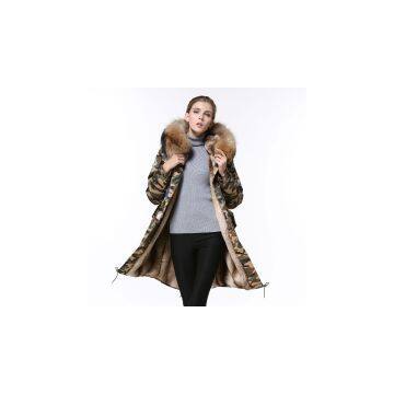 Fashion Good Quality Army Green Faux Fur Camouflage Coat for Winter
