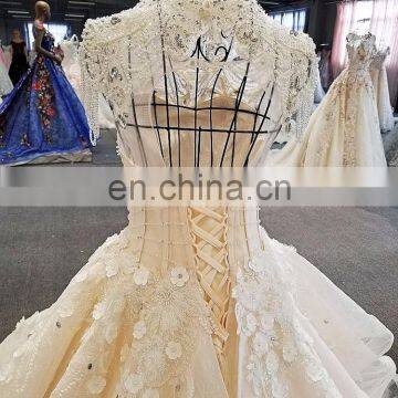 LS00323 High Neck Beaded Keyhole Back Long Train Beach Unique and Simple Dubai Wedding Gown