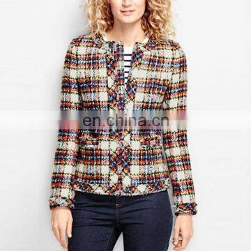 Winter Fashion Women's Plaid Fringe Texture Jacket