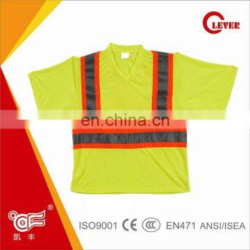 High Visibility Safety Yellow TShirts V neck ANSI Standard Strips