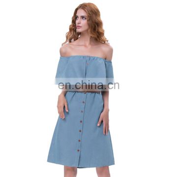 Kate Kasin Retro 1940s Style Blue Denim Button Up Shirt Dress KK000501-2