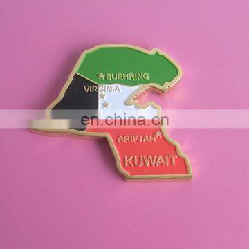 Kuwait country map with flag color enamel coin