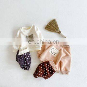 2020 Winter Baby Children's Clothing Men and Women Baby Suit Lamb Cartoon Long-sleeved Top Baby Shorts Plus Velvet Two-piece