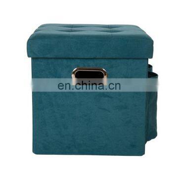 Modern Velvet Fabric Small Footstool Big Velvet Ottoman Storage Ottoman photo-4