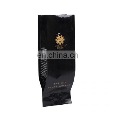 Custom Heat Seal Aluminum Foil Glossy Quad Seal Plastic Pouch Coffee Bean Plastic Packaging Bag with One Way Valve