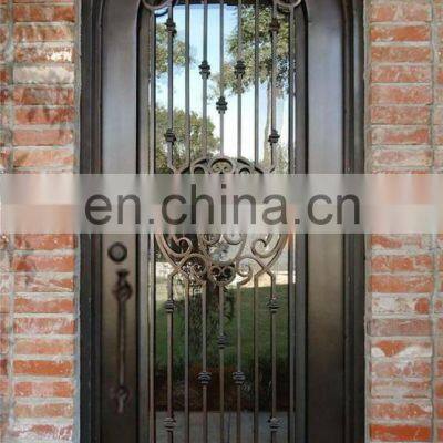 Patio Exterior Metal Gate Popular Handmade Grill Design Single Leaf Privacy Frosted Glass Entrance Wrought Iron Door photo-4