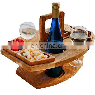 2021 New Portable Mini Wooden Folding Picnic-Table,Outdoor Picnic Wine Glass Holder