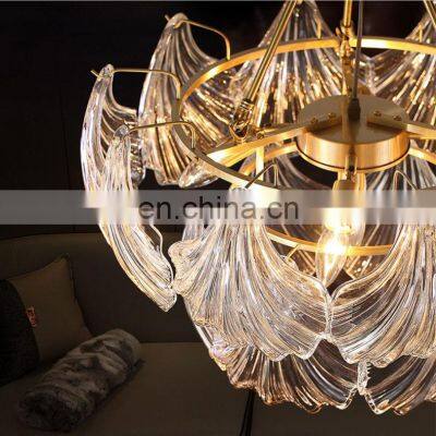 New Arrival Customized Decorations Equipment Stainless Steel Leaf Quality Shell Square Rectangle Luxury Glass Chandeliers photo-4