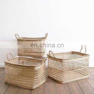 Vietnam Supplier Rectangular Seagrass Storage Basket with Handles Banket Baskets Wholesale