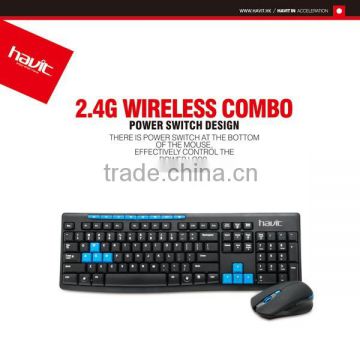 2015 HAVIT 2.4G wireless keyboard mouse combo with power swith design