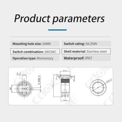 Ip67 Dot Led Red Green Blue Plastic Cover 220v 1no1nc 16mm Push Button Switch Momentary photo-3