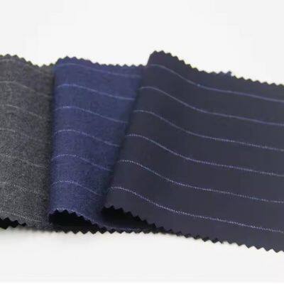 italian 180 gsm Soft Blend Fabric  80% wool 20%  poly Fabric High Quality Classic Striped Worsted Wool Suiting Fabric