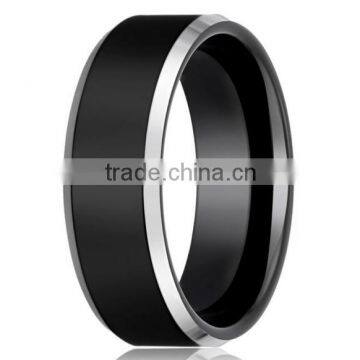 Men's Tungsten Ring Wedding Band,Flat Top Two Toned Black Ring