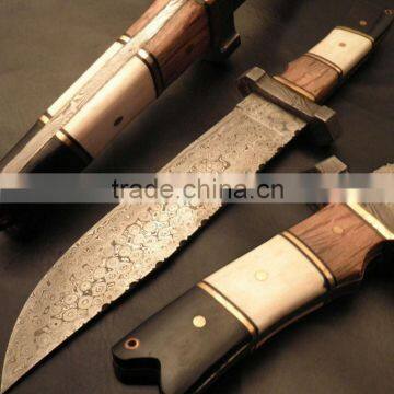 udk h19" custom handmade Damascus hunting knife with Camel bone, horn and wood spacer