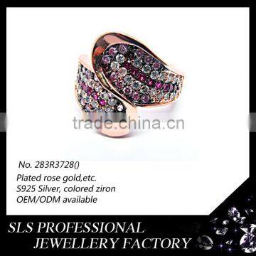 Pave wedding ring set silver rose gold plating engagement couple ring with colorful zircon wholesalers jewelry -SLS