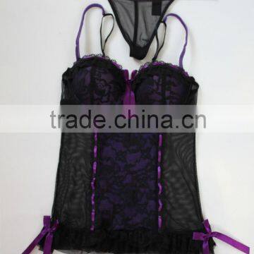 Wholesale Sexy Womens Underwire Lingerie Set Cool Lace Bra Underwear G-string Ladies Sleepwear Nightwear photo-4