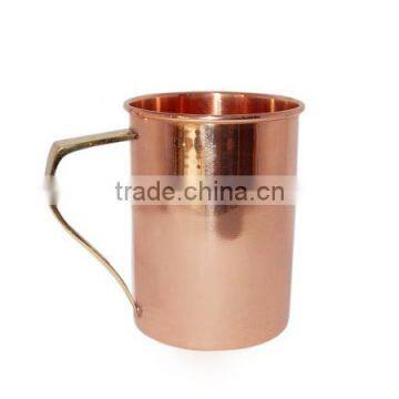 COPPER STRAIGHT MUG 16 Oz. SMOOTH WITH BRASS 7 SHAPE HANDLE