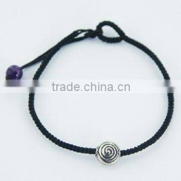 Tibetan Silver Spiral Bead & Amethyst Sphere Macrame Bracelet