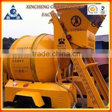 mobile JZM350 concrete mixer with self loading hopper