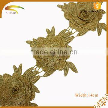 Custom 100% polyester metallic wedding embroidery lace trims in rolls