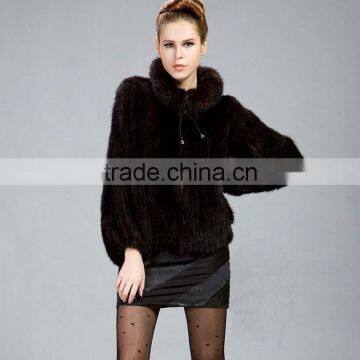 2016 fashion high quality kintted mink fur coat