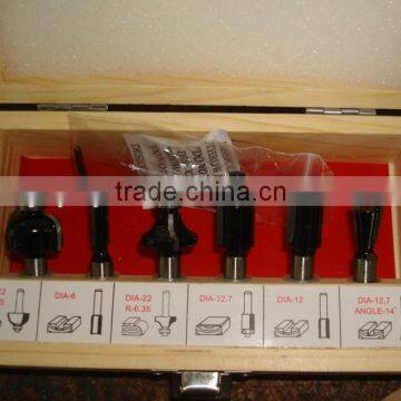 TC-006A Power Tool Parts 6PCS Router Bit Set In Wooden Box For Wood Cutting
