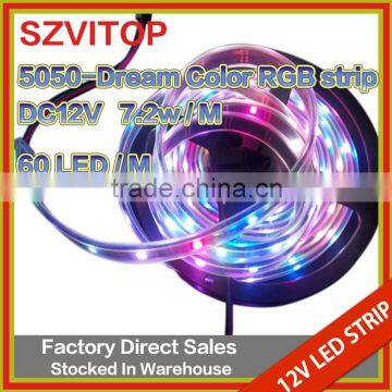 SV 12V LED Dream color strip Waterproof ip65 WS2811 IC 5050 RGB Dream Color 60LED/M Pixel Strip 10mm PCB