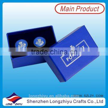 Blue epoxy custom logo cufflinks with noble blue gift box