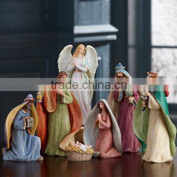 Handmade resin nativity set jesus birth with led lighted