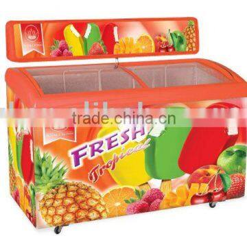 Curved glass door freezer,ice cream showcase,sliding door chest freezer