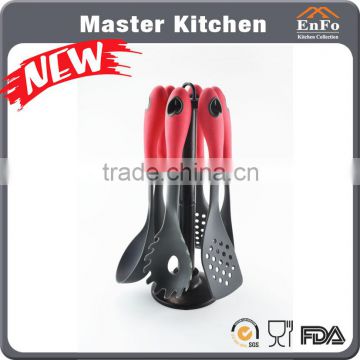 Silicone handle heat resistant durable non-toxic nylon kitchen utensils with stand