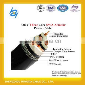 (BS 6622) 3/C 6.35/11 Kv Cu/XLPE/Cts/PVC/Swa/PVC Three Core Power Cable