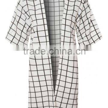 Fashion plain check kimono style jackets