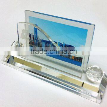 Crystal name card holder with photo insert for office decoration