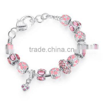 2016 fashion pink alloy glass bracelet