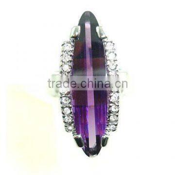 Fashion ring, Alloy ring,CZ stone +Zircon ring purple color PD plating