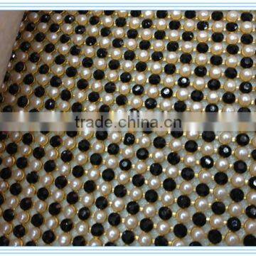 2014 new design style hot fix rhionstone mesh for garment with pearl mesh