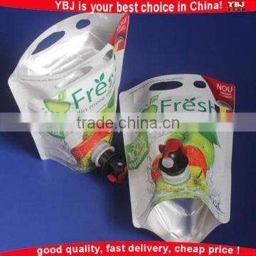 plastic liquid food packaging pouch, plastic red wine packaging pouch bag with valve, plastic fruit juice packaging