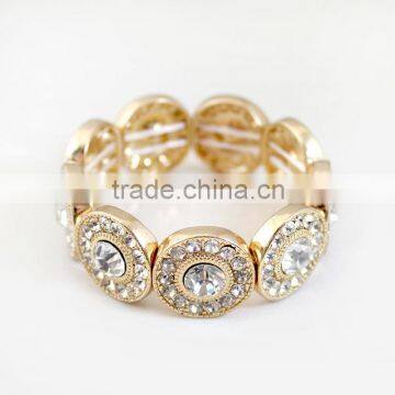 Wholesale fashion gold plated rhinestone beaded stretch charm bracelet