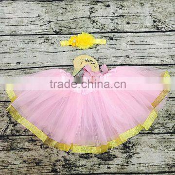 wholesale baby girls pink tutu with gold ribbon