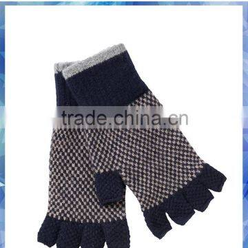 bird eyes knitted half finger men winter gloves