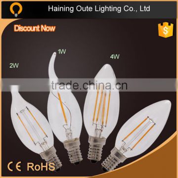 Hot sale 2w 4W clear glass no plastic Dimmable Filament E14 led candle bulb