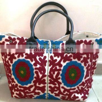 Beautiful Large Size cotton canvas tote suzal embroidery multi color floral pattern Handbag