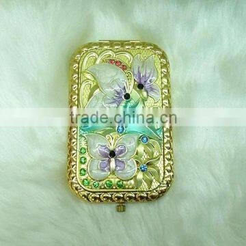 Gold butterfly pocket mirror with rhinestone