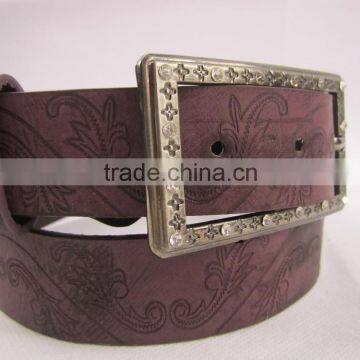 Fashion PU Flower Embossed Belt With Rihnstone Buckle for Girls photo-2