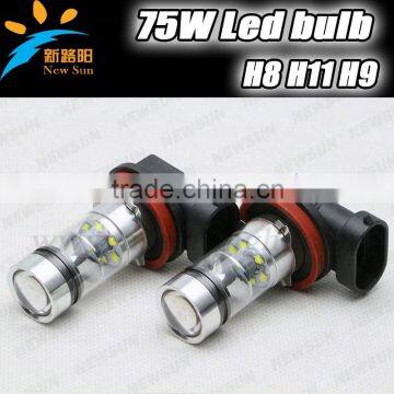 New Design! Xenon White 75W H8 H9 H11 LED Bulbs,DC 12V 24V C ree led bulbs Reflector Mirror Design Fog Lights DRL parking