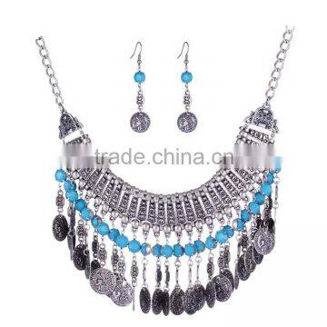 retro carved coin alloy diamond necklace tassel chain